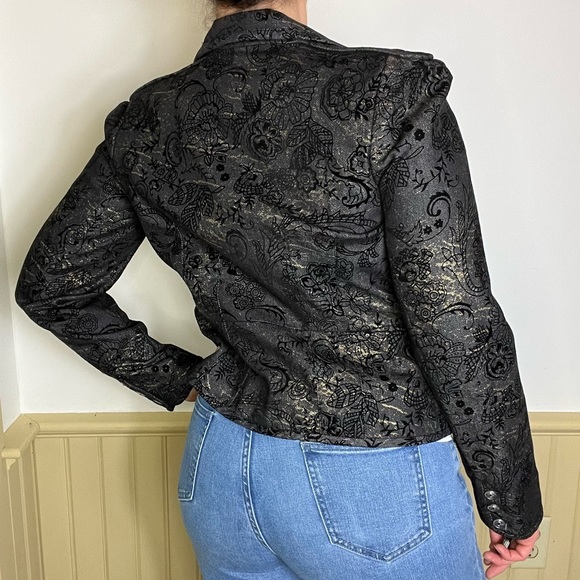 View Collection NY Blazer Vintage Y2K Black Velvet Gold Jacket Women’s Sz 8 - Picture 7 of 13